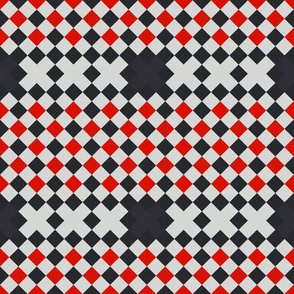 Amsterdam White Triple Cross on Black and Red Check_Tile