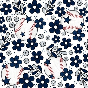 Large Scale Team Spirit Baseball Floral in New York Yankees Navy and White