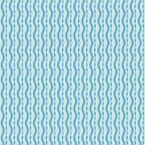 (Ditsy - Dollhouse 1in) Turquoise tones line drawing mending waves -on Light blue