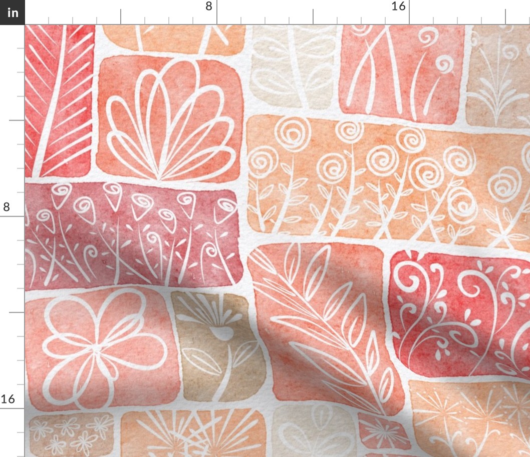 peach fuzz greenhouse large - stylized garden white handwritten - pantone color of the year 2024 - abstract watercolor botanical wallpaper