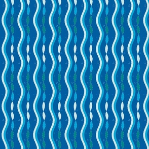 (Ditsy - Dollhouse 2in) Ultra Steady Pantone palette hand-drawn mending waves -on dark blue