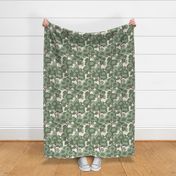 Serene hand drawn fluffy trees forest - light green, sage green, off white