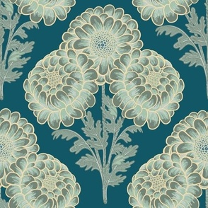 Chrysanthemum Bouquet, teal, large scale