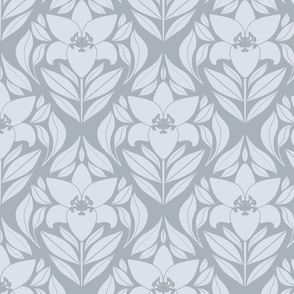 Geometric Modern Lilies in diamond pattern with Gray and Platinum Blue