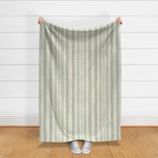 Rustic French Linen Vertical Stripes Green Beige  Smaller Scale