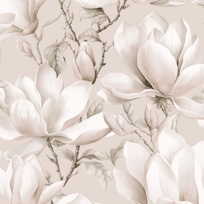 Magnolia Floral Nostalgia Ivory Cream Beige Large Scale