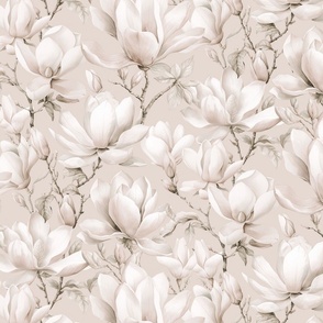 Magnolia Floral Nostalgia Ivory Cream Beige Medium Scale