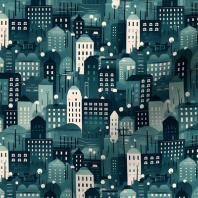 Black, Green & Ivory Cityscape - small