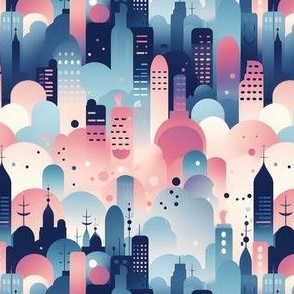 Blue & Pink Cityscape - small