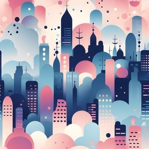 Blue & Pink Cityscape - medium