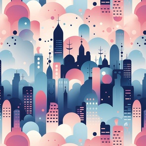 Blue & Pink Cityscape - large