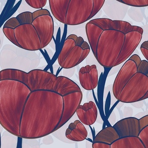 Watercolor Dutch Dark Red Tulips