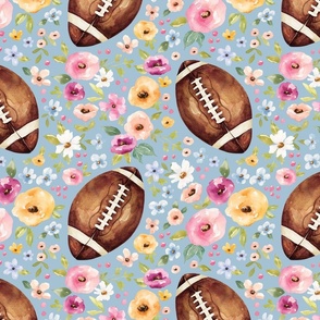 Watercolor Football Floral on Blue 12 inch