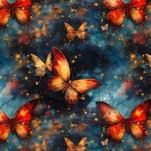 Magical Watercolor Butterflies on Blue - small