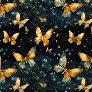 Gold & Blue Butterflies on Black - small