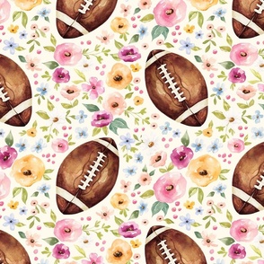 Watercolor Football Floral on Cream 12 inch