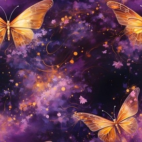 Gold Butterflies on Purple & Black - medium