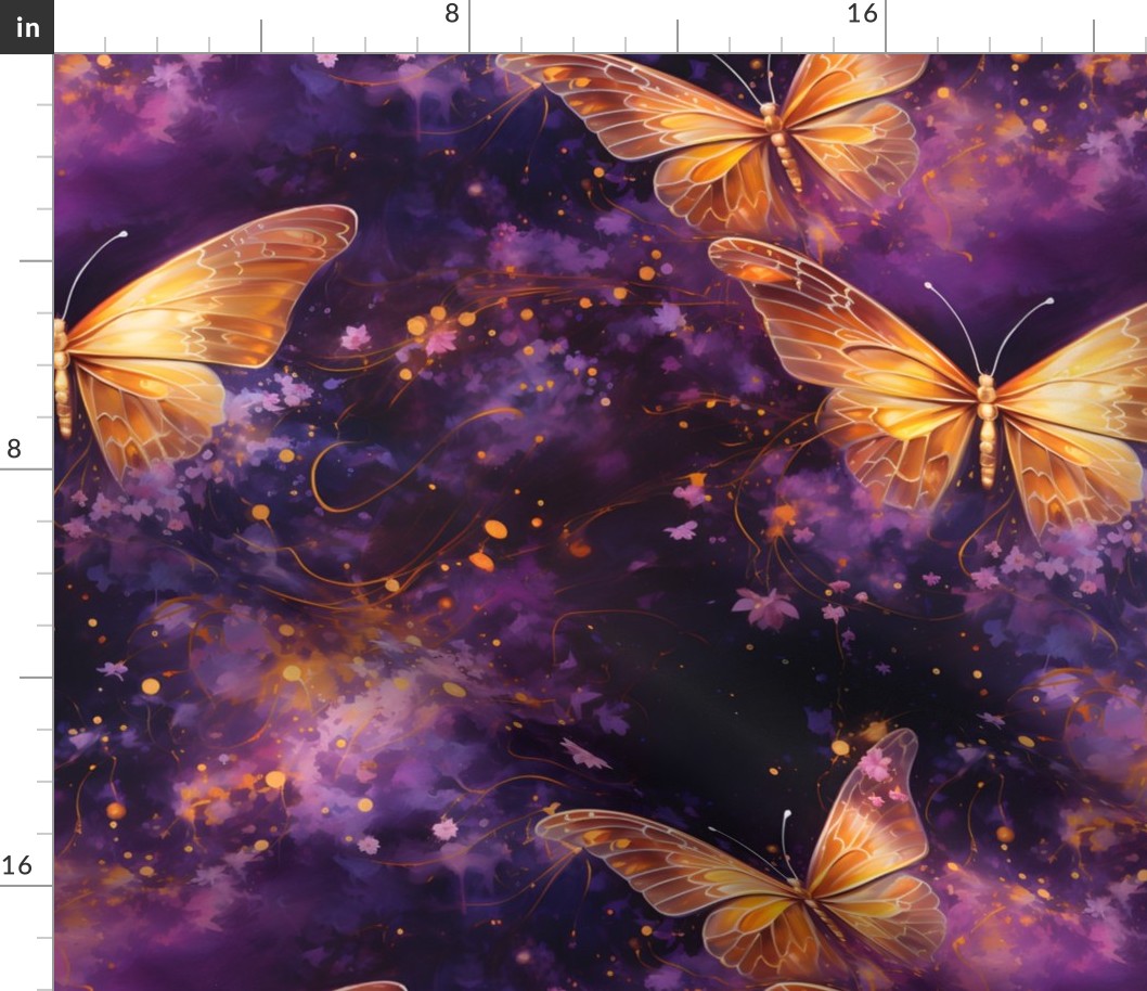 Gold Butterflies on Purple & Black - large