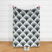 Welcoming scallop elegance // large jumbo scale // blue geometric shapes golden textured lines art deco wallpaper inspiration