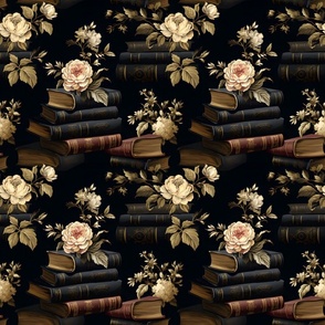 Books & Flowers on Black - medium