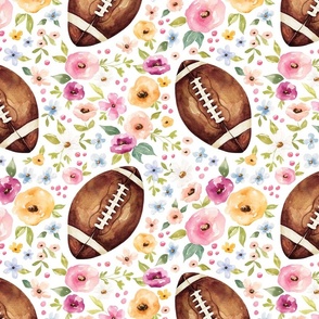 Watercolor Football Floral on White 12 inch