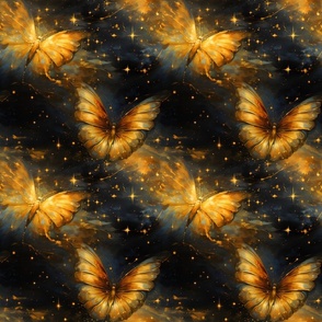 Magical Gold Butterflies on Black - medium