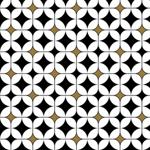 Art deco black and white and gold geometric pattern