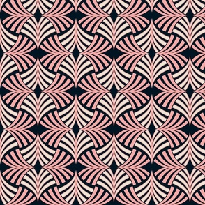 Art deco pink and dark blue fan pattern