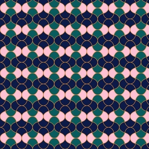 Art deco pink and navy blue and turquoise pattern