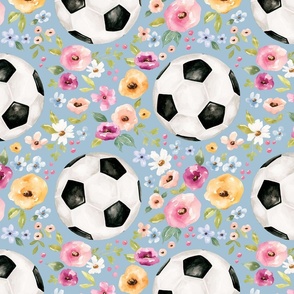 Soccer Ball with Spring Flowers on Blue 12 inch