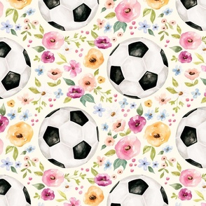 Soccer Ball Watercolor Floral on Cream 12 inch