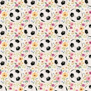 Soccer Ball Watercolor Floral on Textured Cream 6 inch