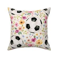 Soccer Ball Watercolor Floral on Textured Cream 12 inch