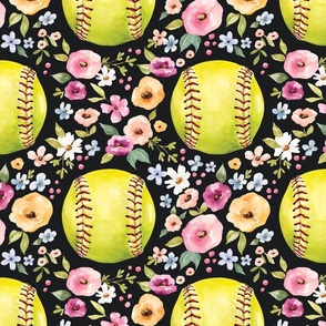 Softball Floral on Black 12 inch