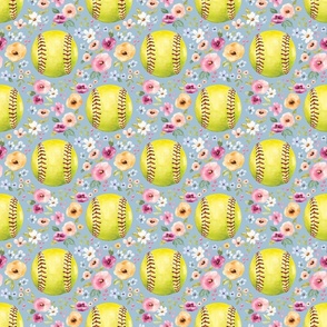Softball Floral on Blue 6 inch