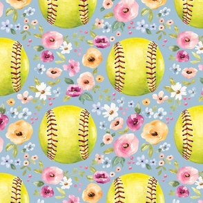 Softball Floral on Blue 12 inch