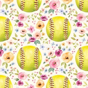 Softball Floral on Cream 12 inch