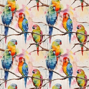 Multi-colored Tropical Parrots on Tree Branches-02