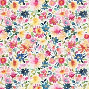 Floriography Watercolor floral Multicolor Garden Zinnias Cosmos Daisy Flowers Micro