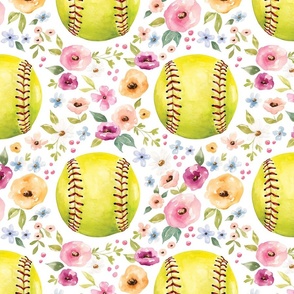 Softball Floral on White 12 inch