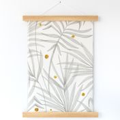 Palm leaves with golden dots. Glamorous palms. Neutral tropical and gold wallpaper. Traditional with modern twist