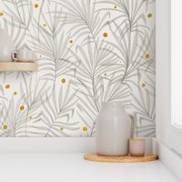 Palm leaves with golden dots. Glamorous palms. Neutral tropical and gold wallpaper. Traditional with modern twist