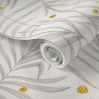 Palm leaves with golden dots. Glamorous palms. Neutral tropical and gold wallpaper. Traditional with modern twist