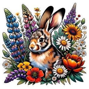 Baby rabbit in Flowers