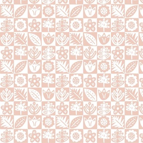 Stamped Floral Checks . Peachy Pink