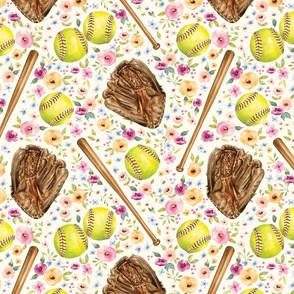 Softball Game with Spring Florals on Cream 12 inch