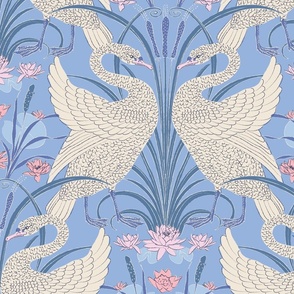 Vintage Swan Dance in Chinoiserie Blue