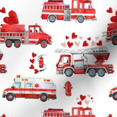 Love to the Rescue - Valentine Fire Trucks and Hearts