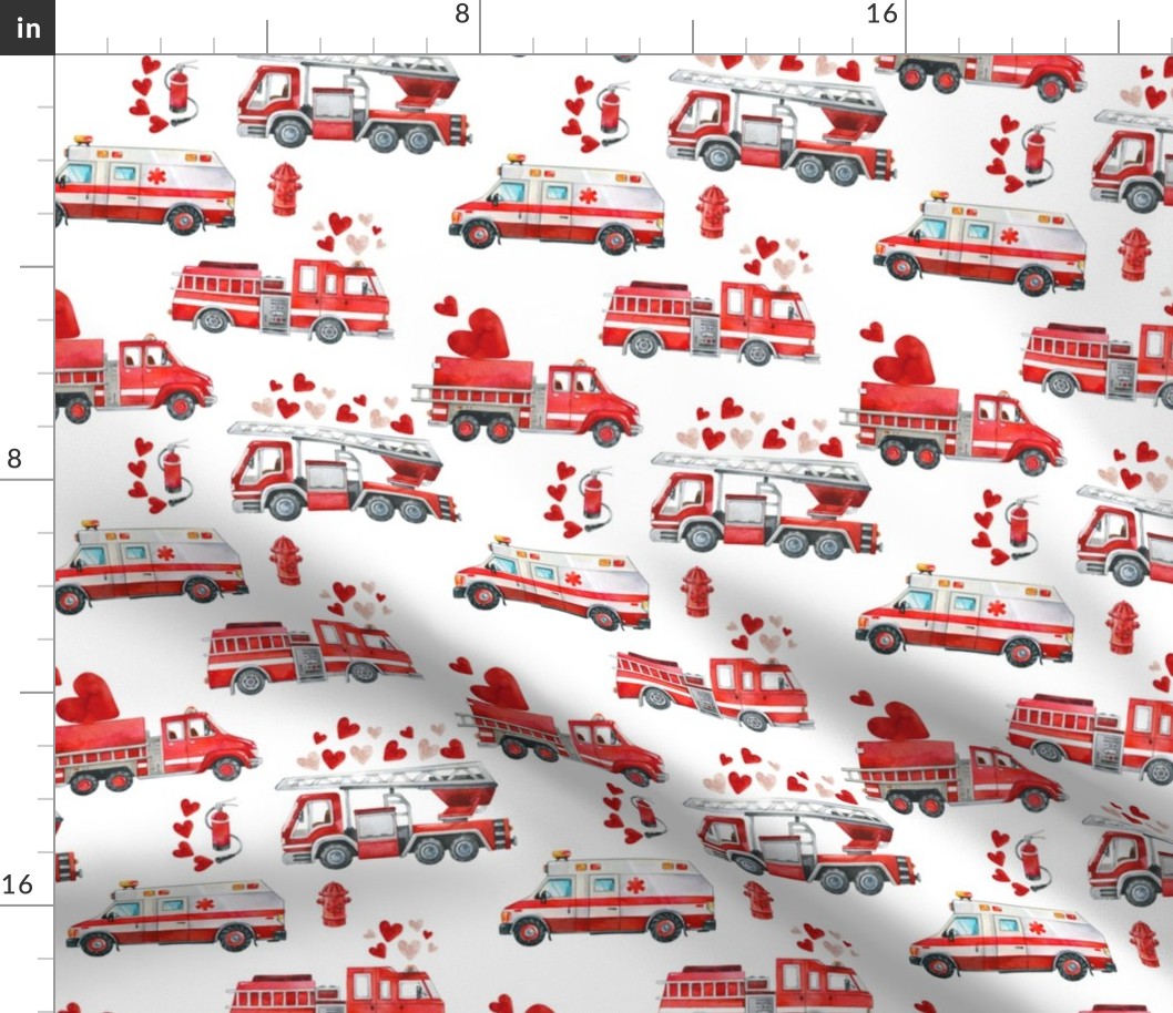 Love to the Rescue - Valentine Fire Trucks and Hearts