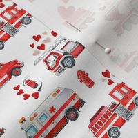 Small / Love to the Rescue - Valentine Fire Trucks and Hearts